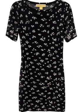 Michael Michael Kors Black Floral Shift Dress XS Stretch Short Sleeve